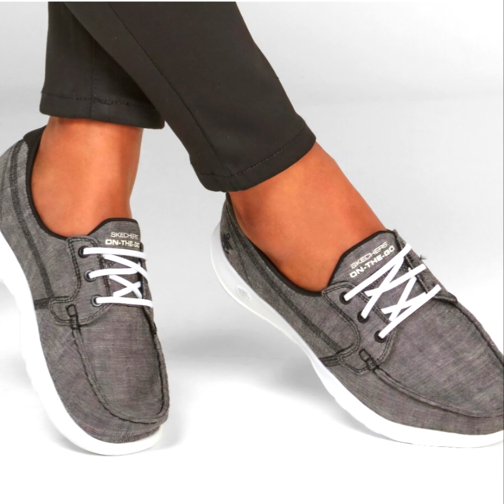Skechers Gray Canvas Slip-On Loafers with White Soles